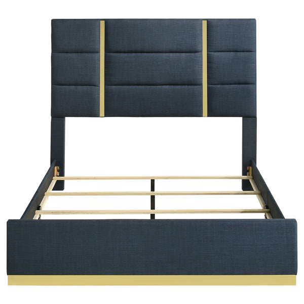 Coaster Ines 52-Inch Fabric Upholstered Queen Panel Bed Navy