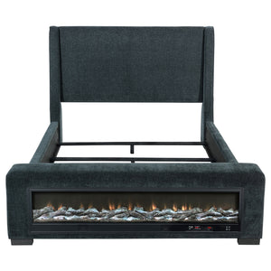 Coaster Preston Upholstered Queen Audio Flame Visualizer Bed Dark Blue