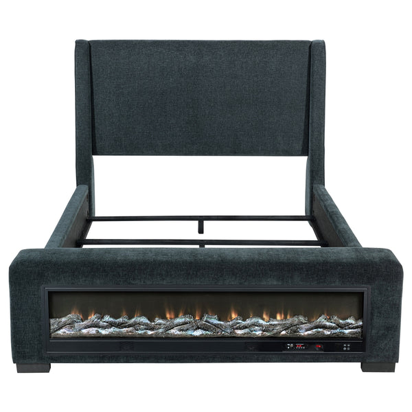 Coaster Preston Upholstered Queen Audio Flame Visualizer Bed Dark Blue