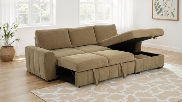 Coaster Pastrana Upholstered Sleeper Sectional Sofa Raf Chaise Camel