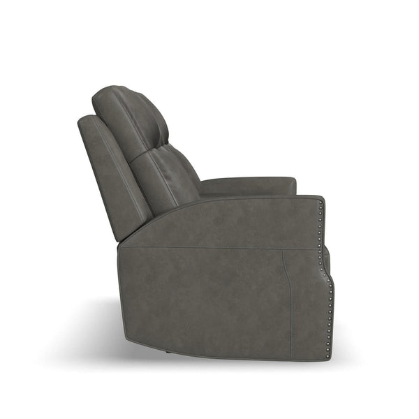 Flexsteel Maxwell Leather Power Reclining Loveseat with Console, Power Headrests and Lumbar in Cinder