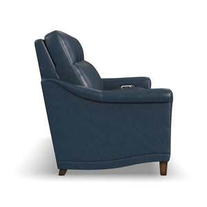 Flexsteel Elizabeth Leather Power Reclining Sofa with Power Headrest in Sea