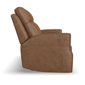 Flexsteel Maxwell Leather Power Reclining Sofa with Power Headrests and Lumbar in Cedar
