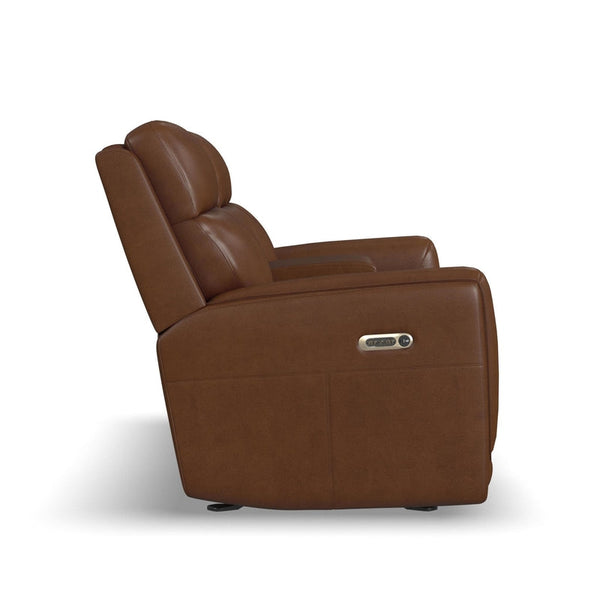 Flexsteel Alister Leather Power Gliding Loveseat with Console, Power Headrests & Lumbar in Sedona