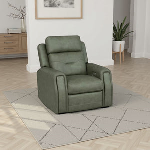 Flexsteel Zero Gravity Felix Leather Power Recliner with Power Headrest, Lumbar, Heat & Massage in Verde