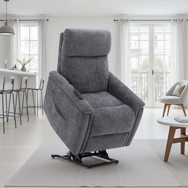 Flexsteel Zero Gravity Luma Fabric Power Lift Recliner with Power Headrest, Lumbar, Heat & Massage in Charcoal