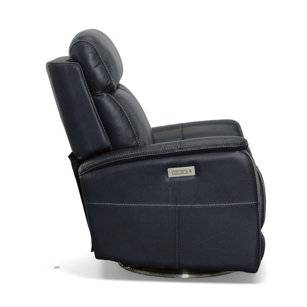 Flexsteel View Leather Power Swivel Recliner with Power Headrest in Ocean