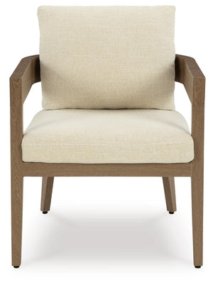 Serene Bay Outdoor Dining Arm Chair with Cushion Dark Brown/White