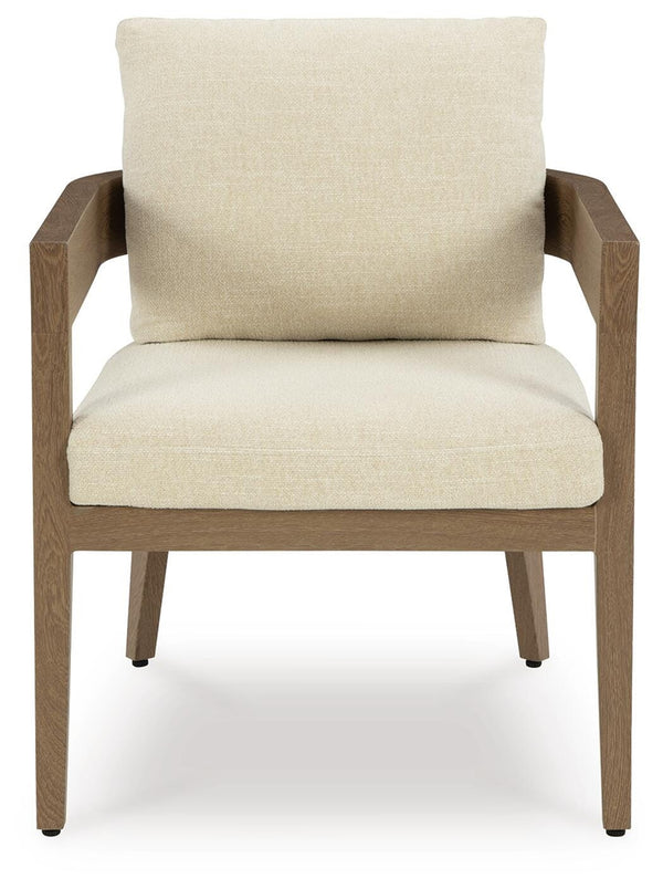 Serene Bay Outdoor Dining Arm Chair with Cushion Dark Brown/White