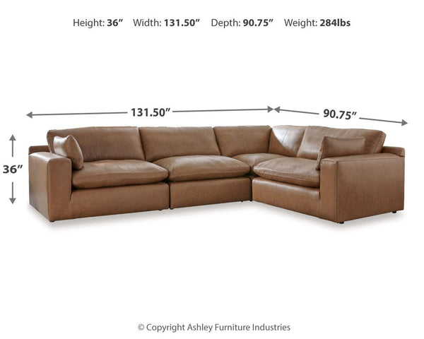 Emilia 4-Piece Leather Stationary Sectional Caramel