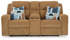 Kanlow Reclining Fabric Console Loveseat Honey