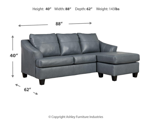 Genoa Leather Stationary Sofa Chaise Steel