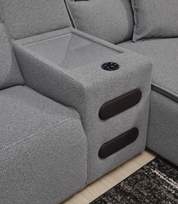 Modmax II P2 6-Piece Reclining Sectional with Chaise & Audio Console Salt & Pepper