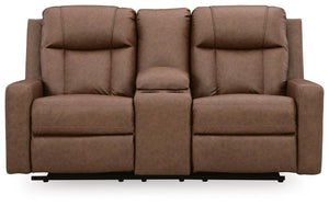 Mackmenville Manual Reclining Console Loveseat Caramel