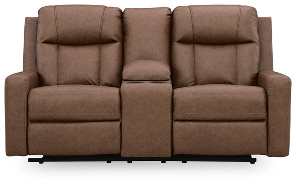 Mackmenville Manual Reclining Console Loveseat Caramel