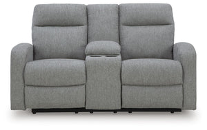 Gauntlet Reclining Fabric Console Loveseat Sterling