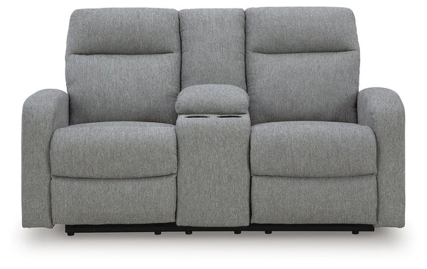 Gauntlet Reclining Fabric Console Loveseat Sterling