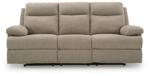 Side-Swipe Reclining Fabric Sofa with Drop Down Table Mocha