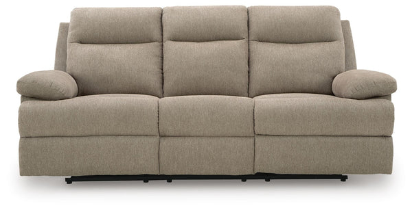 Side-Swipe Reclining Fabric Sofa with Drop Down Table Mocha