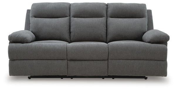 Side-Swipe Reclining Fabric Sofa with Drop Down Table Charcoal