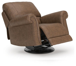 Chasemore Swivel Manual Glider Recliner with Nailhead Trim Earth