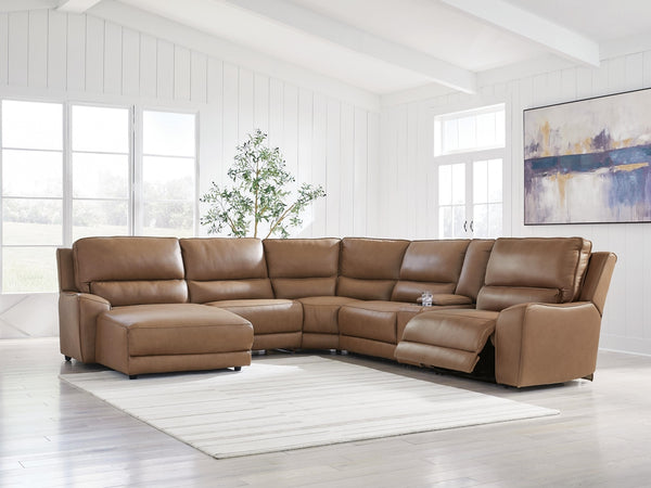 DeepWakes P2 6-Piece Power Reclining Leather Zero Gravity Sectional with Chaise Caramel