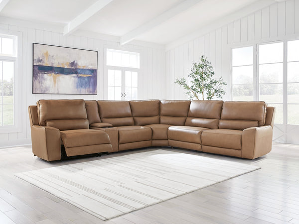 DeepWakes P2 6-Piece Reclining Leather Zero Gravity Sectional with Storage Console Caramel