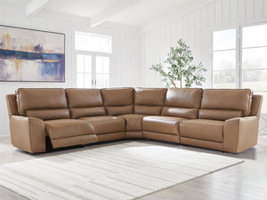 DeepWakes P2 5-Piece Power Reclining Leather Zero Gravity Sectional Caramel