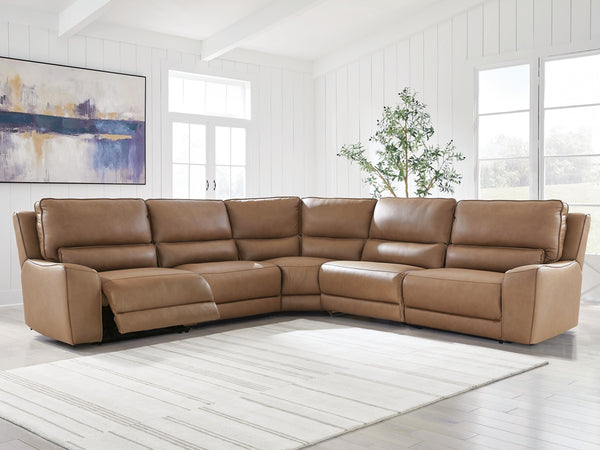 DeepWakes P2 5-Piece Power Reclining Leather Zero Gravity Sectional Caramel