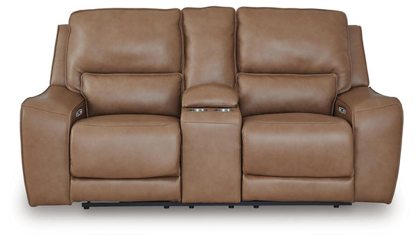 DeepWakes P2 Zero Gravity Power Leather Reclining Adjustable Headrest Console Loveseat Caramel