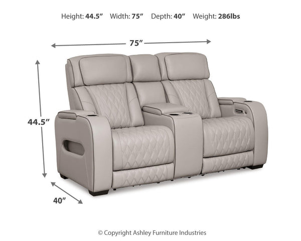 Boyington Zero Gravity P2 Power Leather Reclining Adjustable Headrest Console Loveseat Gray