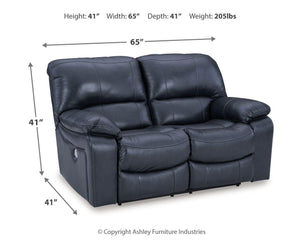 Leesworth Zero Gravity P2 Power Leather Reclining Loveseat Ocean