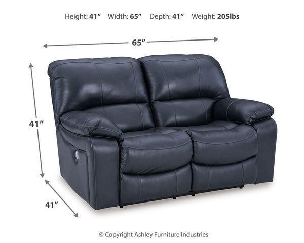 Leesworth Zero Gravity P2 Power Leather Reclining Loveseat Ocean