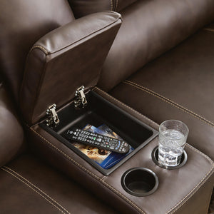 Dunleith P2 Zero Gravity 3-Piece Power Reclining Leather Console Loveseat With Adjustable Head & Foot & USB Chocolate