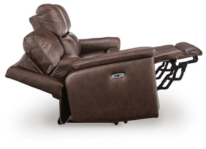 Bleckley Power Adjustable Headrest Leather Reclining Sofa Espresso