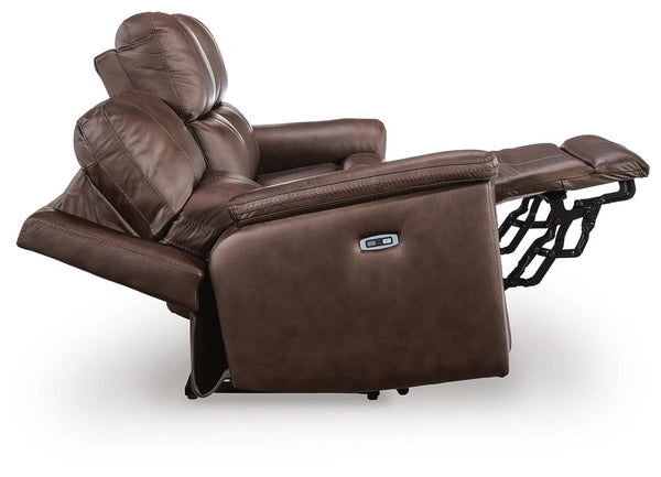 Bleckley Power Adjustable Headrest Leather Reclining Sofa Espresso