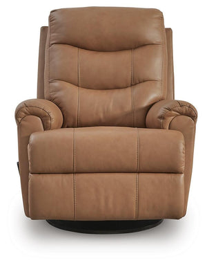 Flynwood Leather Swivel Glider Manual Recliner Butternut