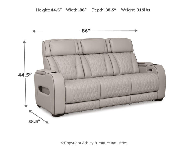 Boyington P2 Power Adjustable Headrest Leather Reclining Zero Gravity Sofa Gray