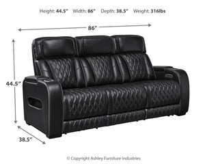Boyington P2 Power Adjustable Headrest Leather Reclining Zero Gravity Sofa Black