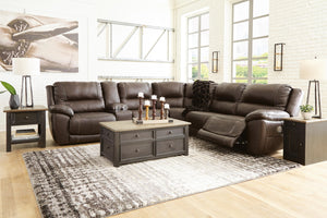 Dunleith P2 6-Piece Power Reclining Leather Zero Gravity Sectional With Adjustable Head & Foot & USB Chocolate