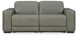 Correze 2-Piece Power Reclining Leather Sectional With Adjustable Head & Foot & USB Gray