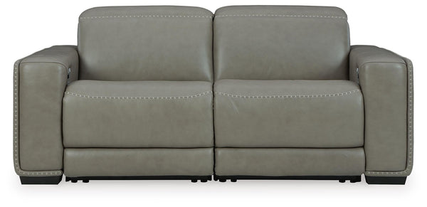 Correze 2-Piece Power Reclining Leather Sectional With Adjustable Head & Foot & USB Gray