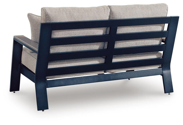East Beach Outdoor Loveseat with Cushion Navy Blue/Driftwood