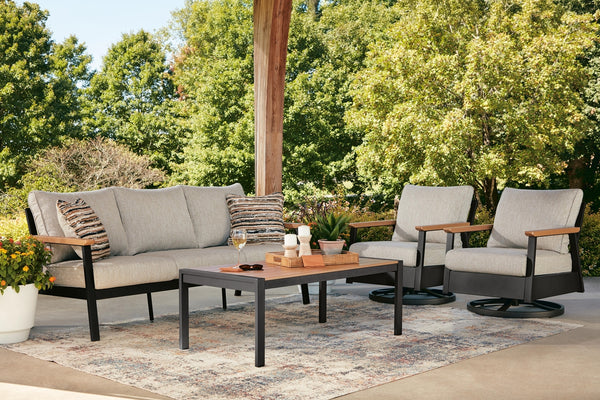 Carmel Highlands Outdoor 4-Piece Sofa, Swivel Chairs & Table Set Dark Brown