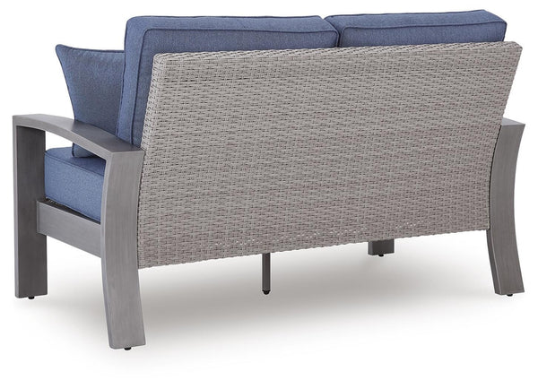 Half Moon Beach Outdoor Loveseat with Cushion Blue/Gray