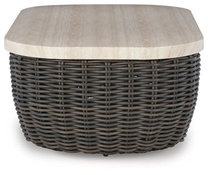 Kimora Outdoor Rectangle Coffee Table Beige/Dark Brown