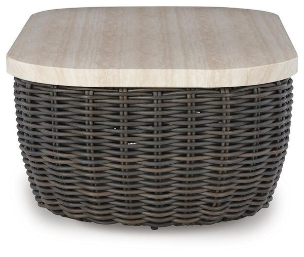 Kimora Outdoor Rectangle Coffee Table Beige/Dark Brown