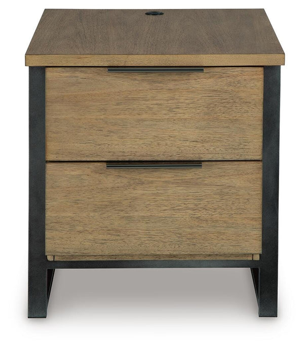 Montia 2-Drawer End Table with USB Light Brown
