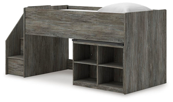 Frandern Twin Loft Bed with Bookcase Storage Gray