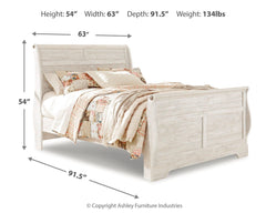 Willowton Queen Sleigh Bed Whitewash